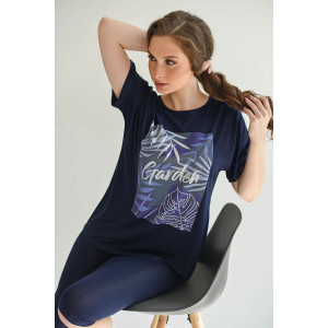 Костюм двойка женский 2070-Ви "Сад" вискоза (последний размер) синий 52,56,66