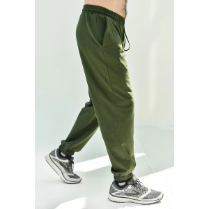 Брюки мужские "Спорт" (без принта) 1924-Фут футер с лайкрой (последний размер) зелено-серый 48