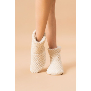 Тапки женские "Сапожки" велсофт (р-ры: 36-41) соты бежевый Тапки женские "Сапожки" велсофт (р-ры: 36-41) соты бежевый