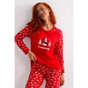 Костюм двойка женский НГ-01 "Зимний лес" кулирка (р-ры: 44-56) красный Костюм двойка женский НГ-01 "Зимний лес" кулирка (р-ры: 44-56) красный