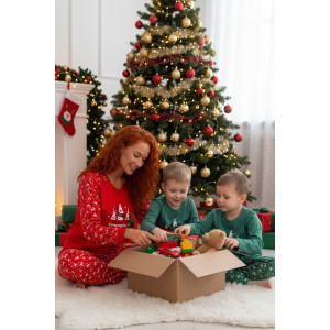 Костюм двойка женский НГ-01 "Зимний лес" кулирка (р-ры: 44-56) красный Костюм двойка женский НГ-01 "Зимний лес" кулирка (р-ры: 44-56) красный