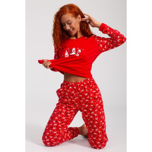 Костюм двойка женский НГ-01 "Зимний лес" кулирка (р-ры: 44-56) красный Костюм двойка женский НГ-01 "Зимний лес" кулирка (р-ры: 44-56) красный