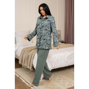Пижама женская 2093 футер с начесом (р-ры: 48-62) зеленый