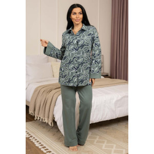 Пижама женская 2093 футер с начесом (р-ры: 48-62) зеленый