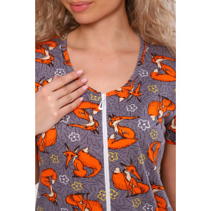 Халат женский "Лисички" кулирка (последний размер) серый 44,54