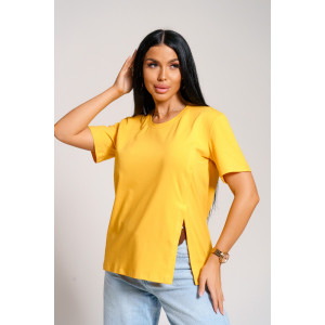 Футболка женская "Асимметрия" кулирка с лайкрой (последний размер) горчица 52