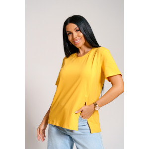 Футболка женская "Асимметрия" кулирка с лайкрой (последний размер) горчица 52