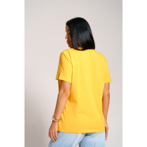 Футболка женская "Асимметрия" кулирка с лайкрой (последний размер) горчица 52