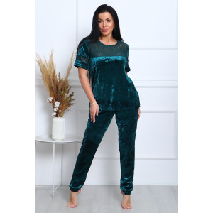 Костюм двойка женский "Маркиза" бархат+гипюр (последний размер) изумруд 46,48,52,54