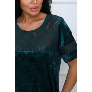 Костюм двойка женский "Маркиза" бархат+гипюр (последний размер) изумруд 46,48,52,54