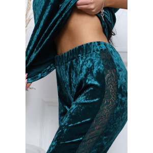 Костюм двойка женский "Маркиза" бархат+гипюр (последний размер) изумруд 46,48,52,54