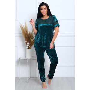 Костюм двойка женский "Маркиза" бархат+гипюр (последний размер) изумруд 46,48,52,54