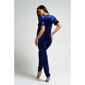 Костюм двойка женский "Маркиза" бархат+гипюр (последний размер) сапфир 48,50