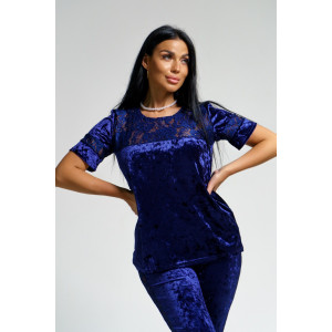 Костюм двойка женский "Маркиза" бархат+гипюр (последний размер) сапфир 48,50