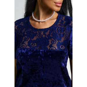 Костюм двойка женский "Маркиза" бархат+гипюр (последний размер) сапфир 48,50