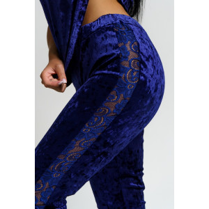 Костюм двойка женский "Маркиза" бархат+гипюр (последний размер) сапфир 48,50