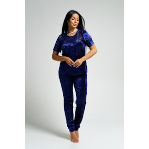 Костюм двойка женский "Маркиза" бархат+гипюр (последний размер) сапфир 48,50