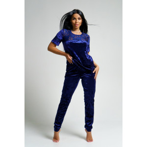 Костюм двойка женский "Маркиза" бархат+гипюр (последний размер) сапфир 48,50