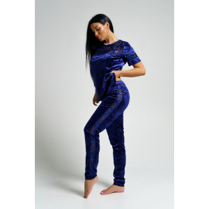 Костюм двойка женский "Маркиза" бархат+гипюр (последний размер) сапфир 48,50