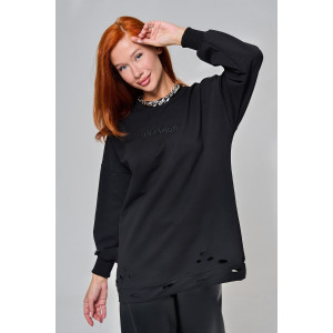 Толстовка женская №67188 футер с лайкрой 2-х нитка (р-ры: 44-60) черный Толстовка женская №67188 футер с лайкрой 2-х нитка (р-ры: 44-60) черный