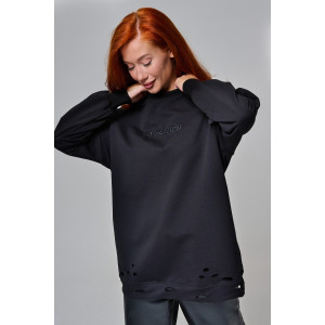 Толстовка женская №67188 футер с лайкрой 2-х нитка (р-ры: 44-60) черный Толстовка женская №67188 футер с лайкрой 2-х нитка (р-ры: 44-60) черный