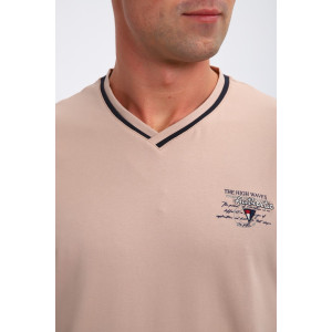 Футболка мужская №059 кулирка с лайкрой пенье (р-ры: M-6XL) бежевый Футболка мужская №059 кулирка с лайкрой пенье (р-ры: M-6XL) бежевый