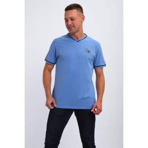Футболка мужская №059 кулирка с лайкрой пенье (р-ры: M-6XL) голубой Футболка мужская №059 кулирка с лайкрой пенье (р-ры: M-6XL) голубой