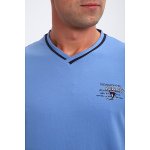 Футболка мужская №059 кулирка с лайкрой пенье (р-ры: M-6XL) голубой Футболка мужская №059 кулирка с лайкрой пенье (р-ры: M-6XL) голубой