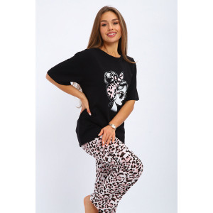 Костюм двойка женский №210 кулирка (р-ры: 42-56) черный Девушка