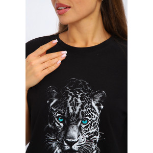 Костюм двойка женский №210 кулирка (р-ры: 42-56) черный Леопард