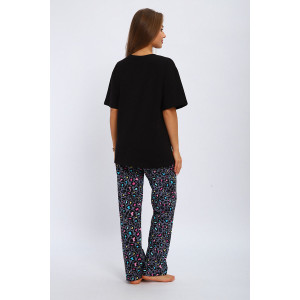 Костюм двойка женский №210 кулирка (р-ры: 42-56) черный Леопард