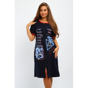 Халат женский №196 кулирка (р-ры: 46-56) синий Халат женский №196 кулирка (р-ры: 46-56) синий