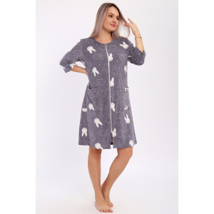 Халат женский 513 махра (р-ры: 46-60) зайцы графит Халат женский 513 махра (р-ры: 46-60) зайцы графит