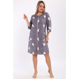 Халат женский 513 махра (р-ры: 46-60) зайцы графит Халат женский 513 махра (р-ры: 46-60) зайцы графит