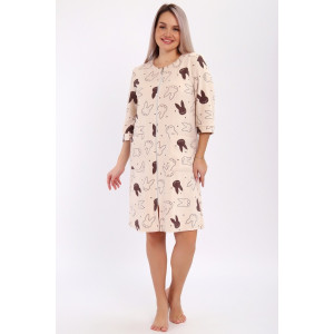 Халат женский 513 махра (р-ры: 46-60) зайцы песочный Халат женский 513 махра (р-ры: 46-60) зайцы песочный