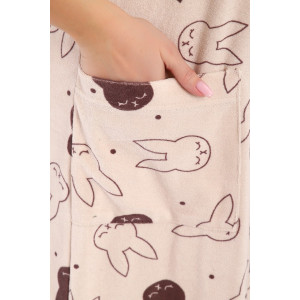 Халат женский 513 махра (р-ры: 46-60) зайцы песочный Халат женский 513 махра (р-ры: 46-60) зайцы песочный