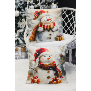 Наволочка-чехол декоративная с 3D-эффектом на молнии "Снеговики в красной шапке" 2 шт.