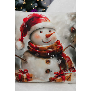 Наволочка-чехол декоративная с 3D-эффектом на молнии "Снеговики в красной шапке" 2 шт.