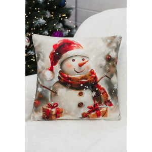 Наволочка-чехол декоративная с 3D-эффектом на молнии "Снеговики в красной шапке" 2 шт.