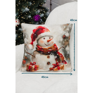 Наволочка-чехол декоративная с 3D-эффектом на молнии "Снеговики в красной шапке" 2 шт.
