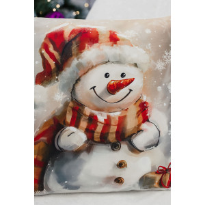 Наволочка-чехол декоративная с 3D-эффектом на молнии "Снеговики в красной шапке" 2 шт.