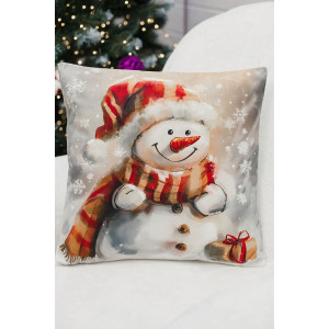 Наволочка-чехол декоративная с 3D-эффектом на молнии "Снеговики в красной шапке" 2 шт.