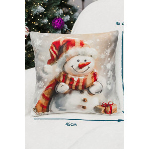 Наволочка-чехол декоративная с 3D-эффектом на молнии "Снеговики в красной шапке" 2 шт.