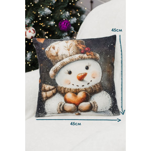 Наволочка-чехол декоративная с 3D-эффектом на молнии "Снеговики и сердце" 2 шт.