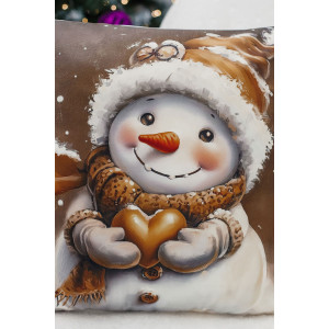 Наволочка-чехол декоративная с 3D-эффектом на молнии "Снеговики и сердце" 2 шт.