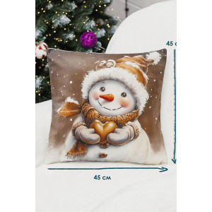 Наволочка-чехол декоративная с 3D-эффектом на молнии "Снеговики и сердце" 2 шт.