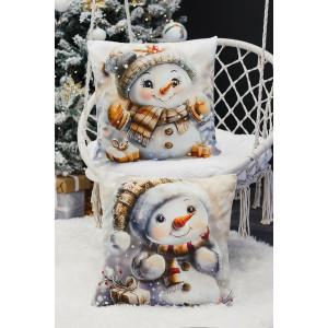 Наволочка-чехол декоративная с 3D-эффектом на молнии "Снеговик с подарками" 2 шт.