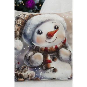 Наволочка-чехол декоративная с 3D-эффектом на молнии "Снеговик с подарками" 2 шт.