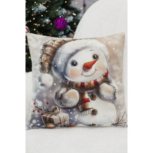 Наволочка-чехол декоративная с 3D-эффектом на молнии "Снеговик с подарками" 2 шт.