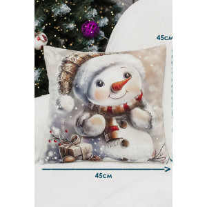 Наволочка-чехол декоративная с 3D-эффектом на молнии "Снеговик с подарками" 2 шт.